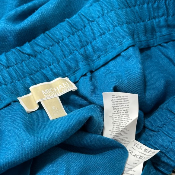 Micheal Kors Blue Linen Blend Pull On Pants Straight Leg Pockets Women's XL - Picture 5 of 6